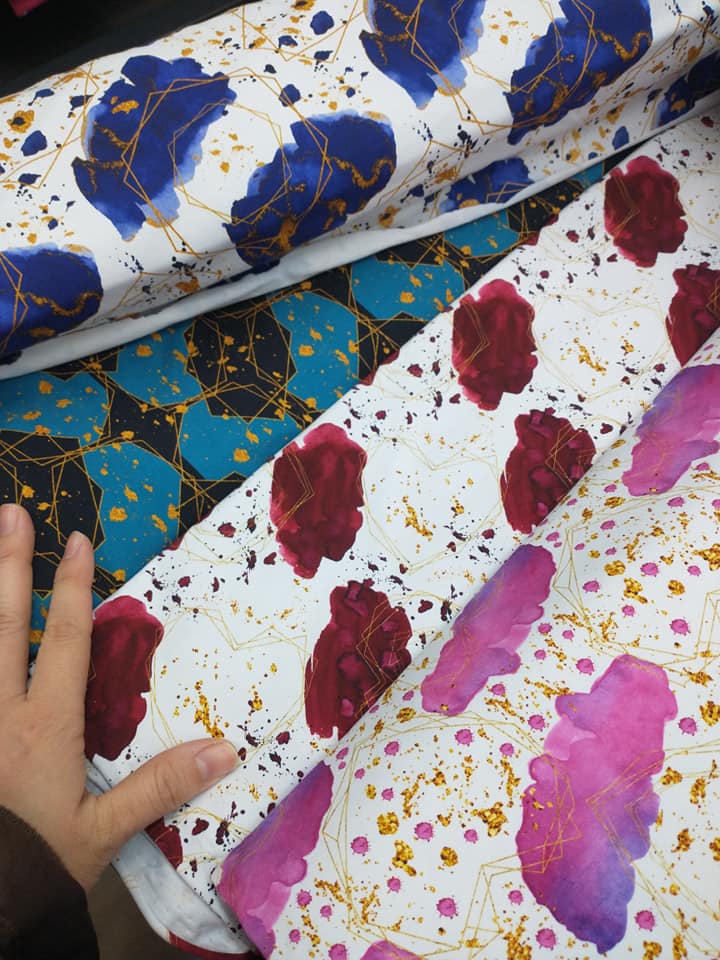 Custom Retail Cotton Spandex Paint Teal Geometric By The Yard