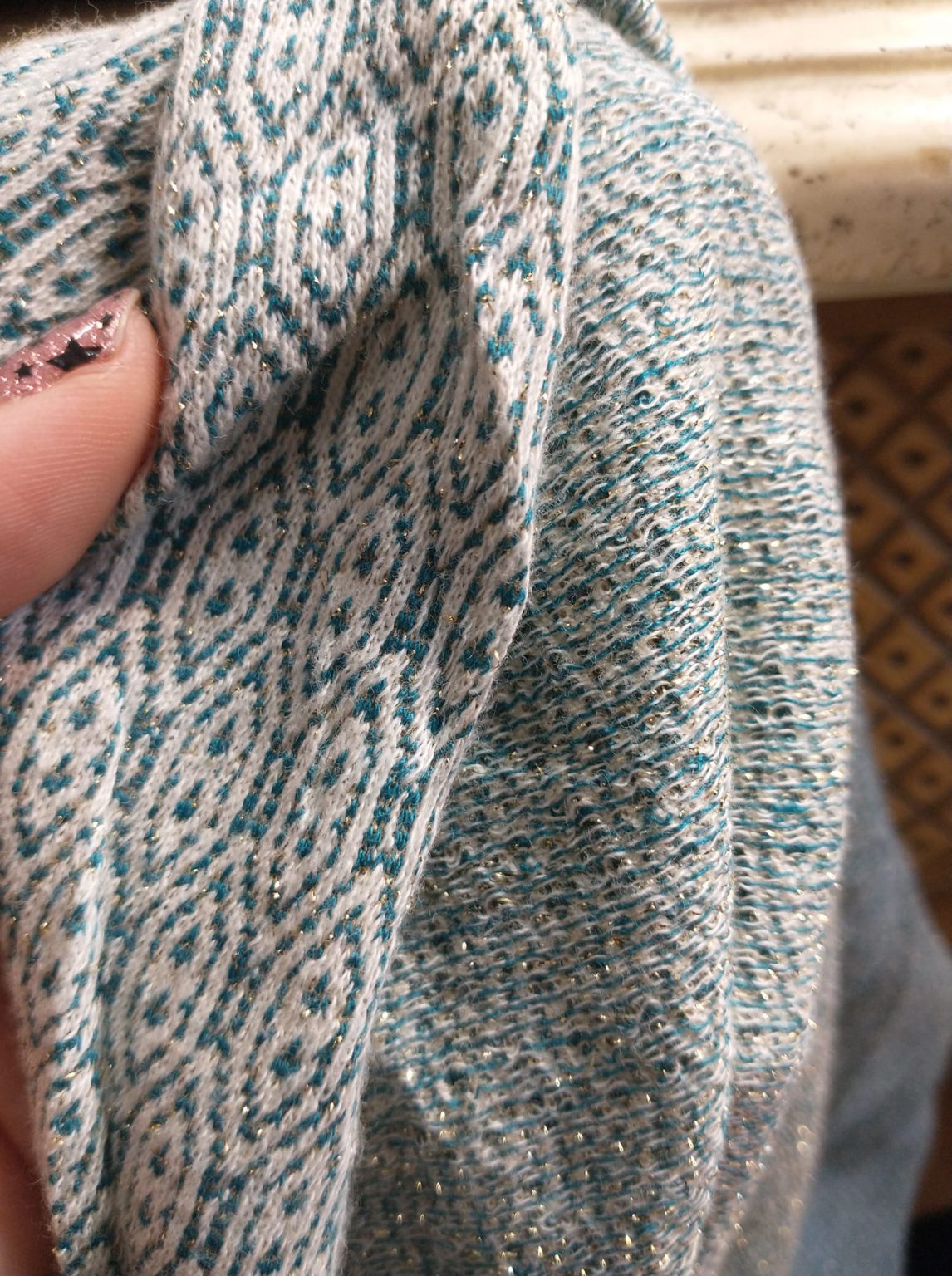 Jacquard Knit/Double Knit Made In USA Lurex Teal And