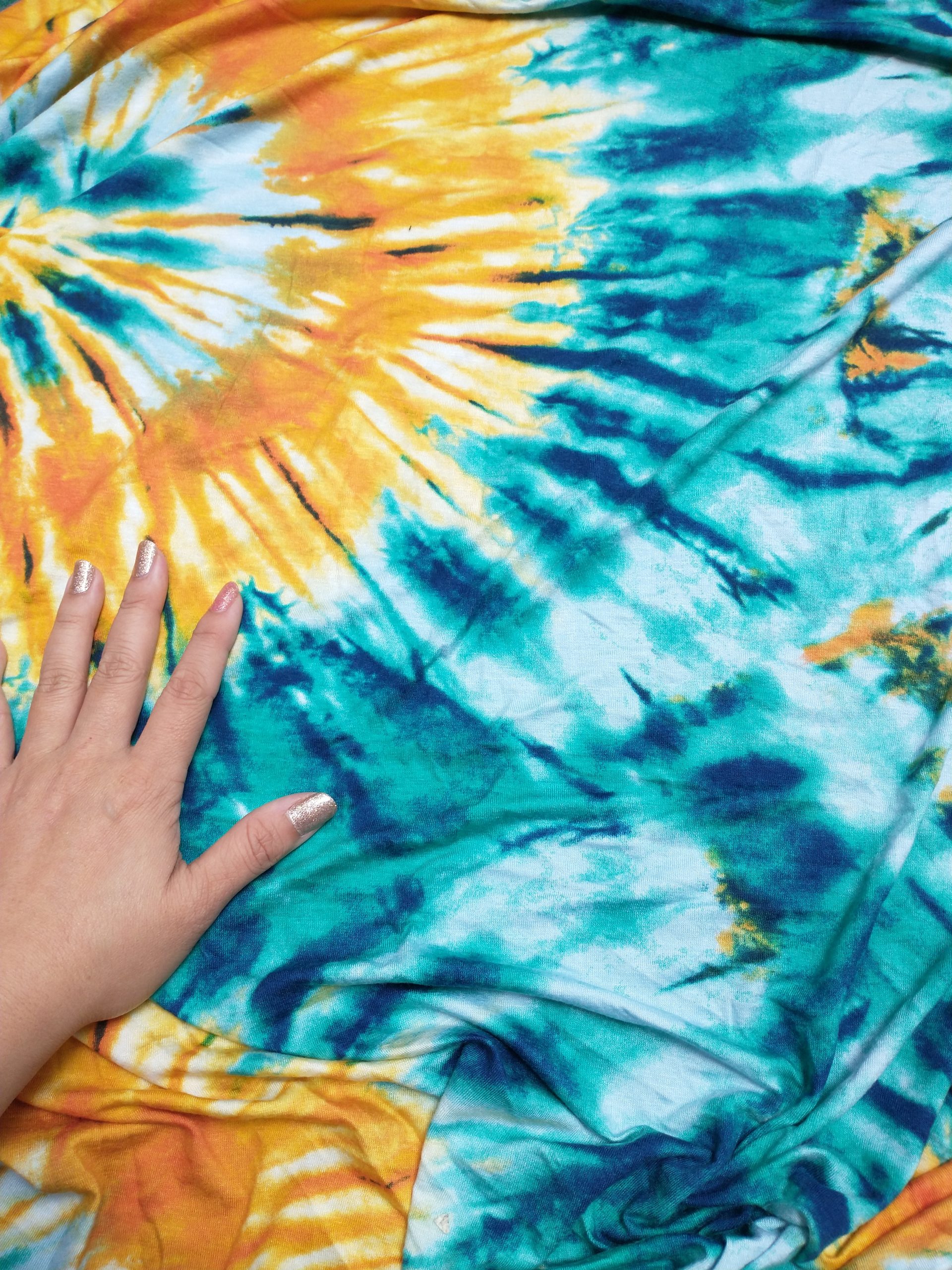 Rayon Spandex Statement Circle Green Mustard Tie Dye Seweird Fabric